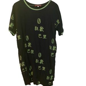 Vintage 90’s Asian print dress with green trim